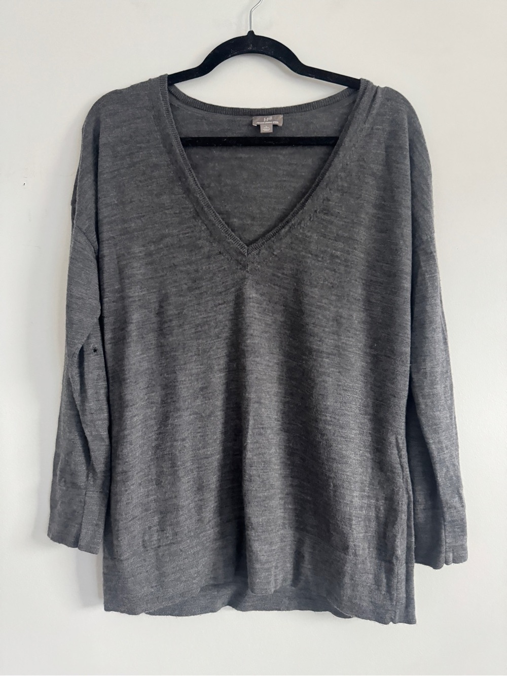 J. Jill Classic Merino Wool V-Neck Sweater in Gray